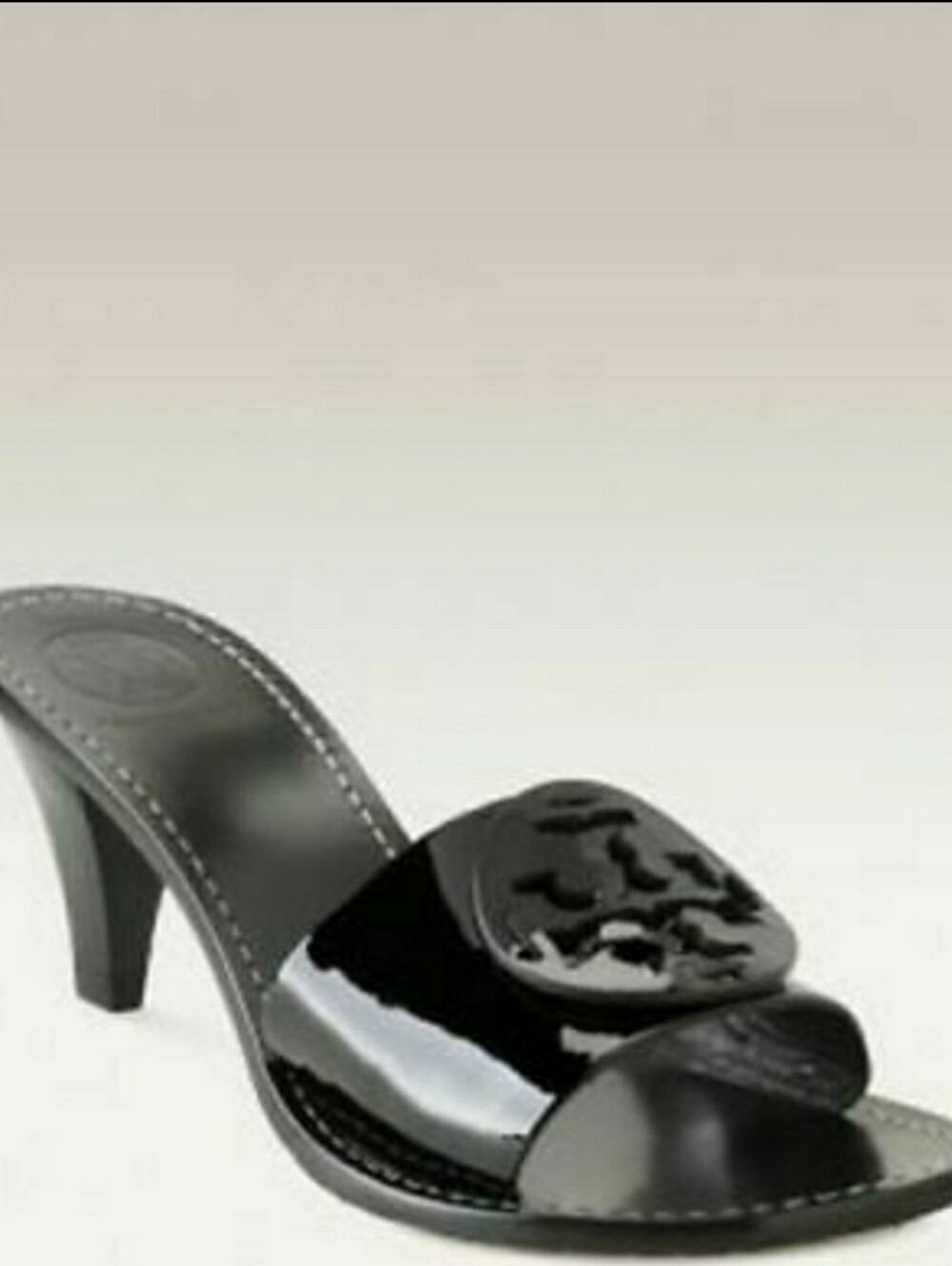 Tory Burch Aerin Black Patent Leather Heels Slides Mules Size 8